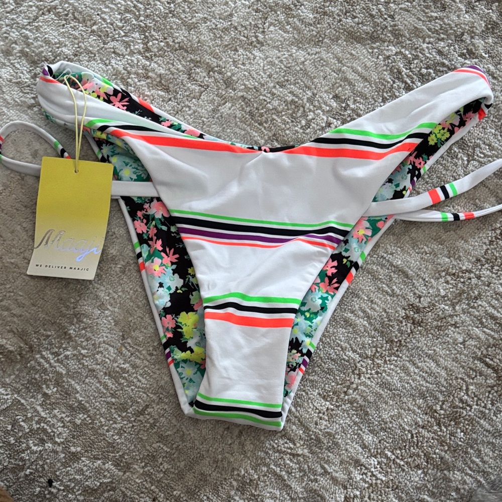 NWT Maaji Striped and Floral Strappy Bikini Bottom